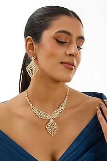 Gold Finish Pearl Necklace Set