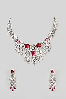 White Finish Red Zircon Necklace Set