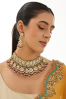 Gold Finish Kundan Polki Necklace Set