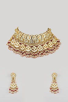 Gold Finish Kundan Polki Necklace Set