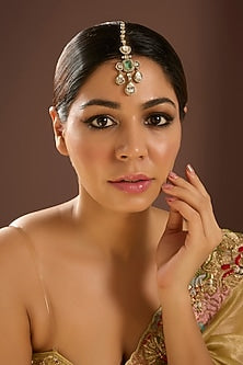 Gold Finish Kundan Polki & Pearl Maangtikka