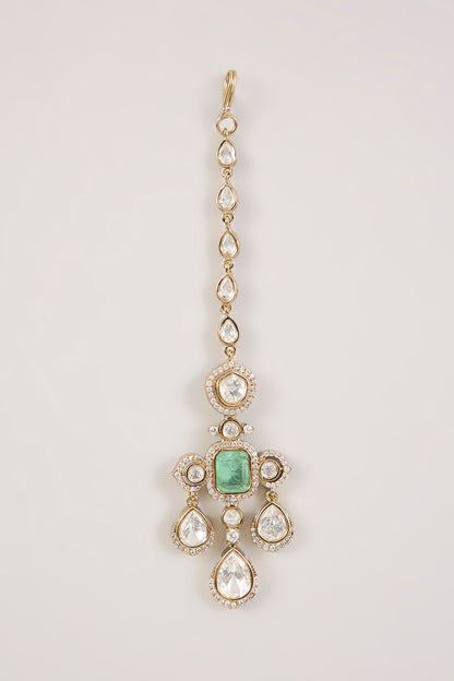 Gold Finish Kundan Polki & Pearl Maangtikka