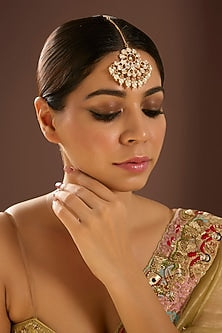 Gold Finish Kundan Polki & Pearl Maangtikka