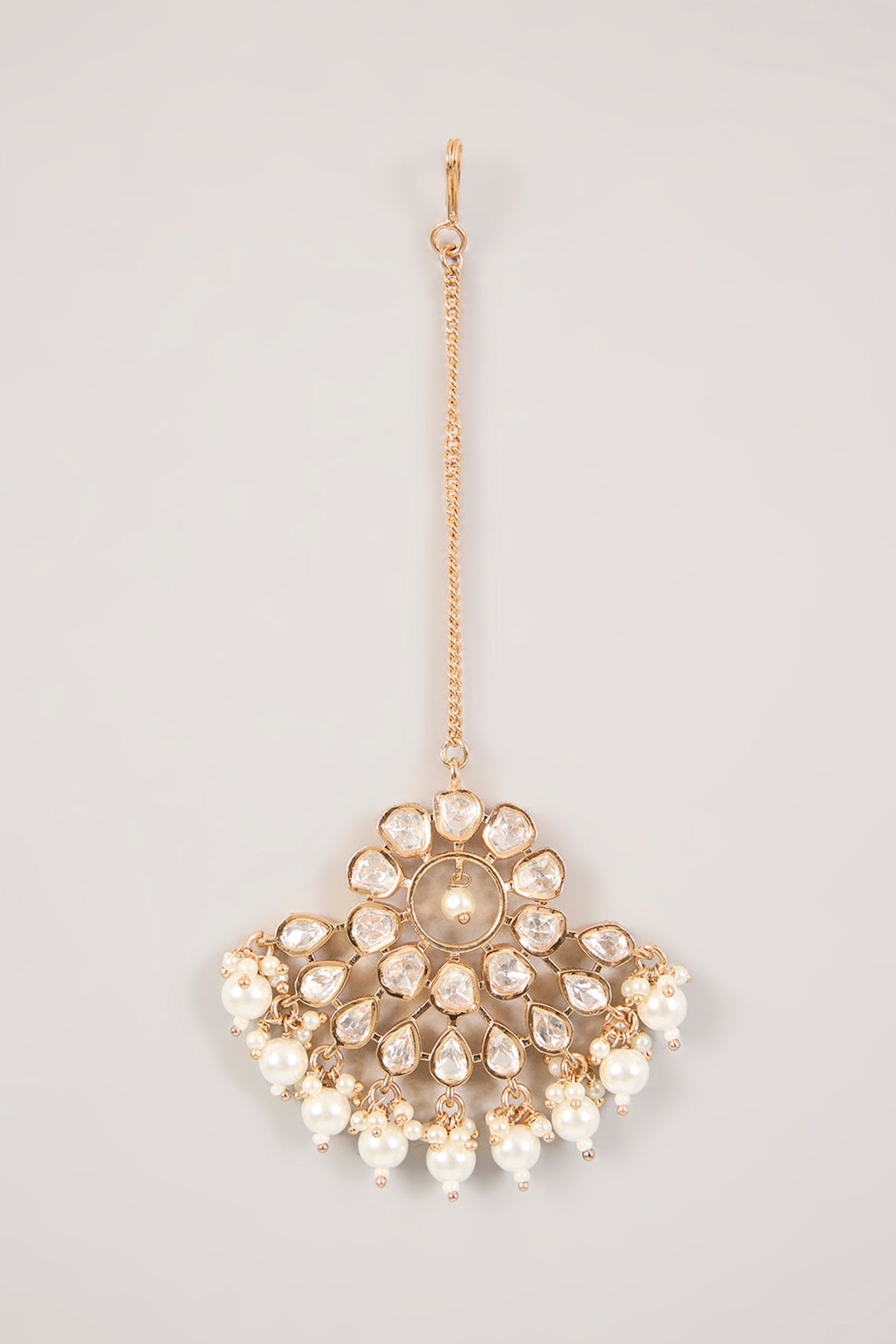Gold Finish Kundan Polki & Pearl Maangtikka