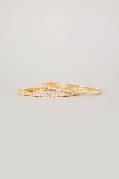 Gold Finish Kundan Polki & Pearl Bangles (Set Of 2)