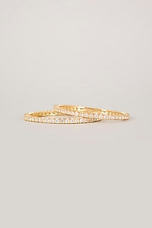 Gold Finish Kundan Polki & Pearl Bangles (Set Of 2)