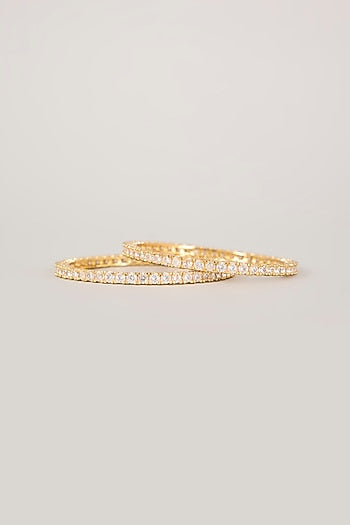 Gold Finish Kundan Polki & Pearl Bangles (Set Of 2)