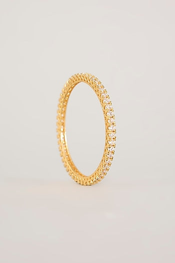 Gold Finish Kundan Polki & Pearl Bangles (Set Of 2)
