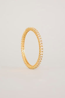 Gold Finish Kundan Polki & Pearl Bangles (Set Of 2)