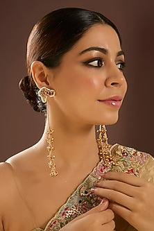 Gold Finish Kundan Polki & Pearl Dangler Earrings