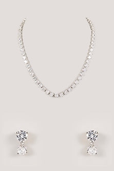 Silver Finish Crystal Diamond Necklace Set
