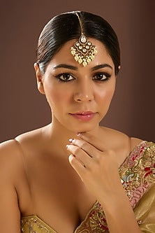 Gold Finish Kundan Polki & Pearl Maangtikka