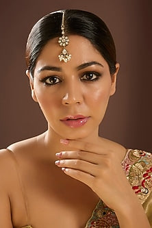 Antique Gold Finish Kundan Polki & Pearl Maangtikka