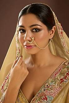 Gold Finish Kundan Polki & Pearl Nath