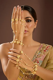 Gold Finish Floral Hand Harness (Set Of 2)