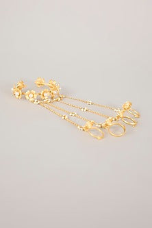 Gold Finish Floral Hand Harness (Set Of 2)