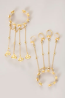 Gold Finish Floral Hand Harness (Set Of 2)