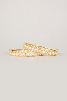 Gold Finish Kundan Polki & CZ Stone Bangles (Set Of 2)