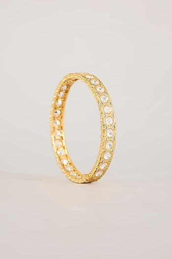 Gold Finish Kundan Polki & CZ Stone Bangles (Set Of 2)