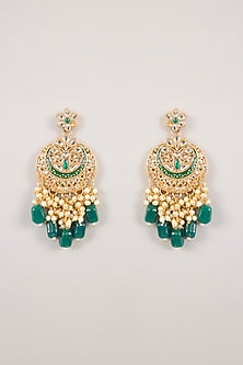 Gold Finish Kundan Polki & Green Beaded Choker Necklace Set