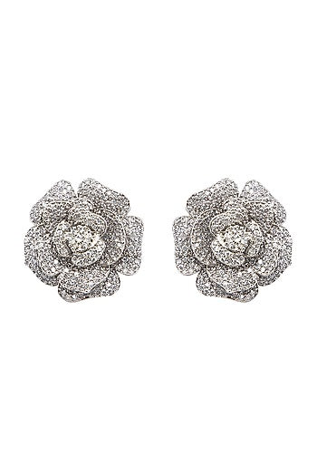White Finish Diamante Stud Earring