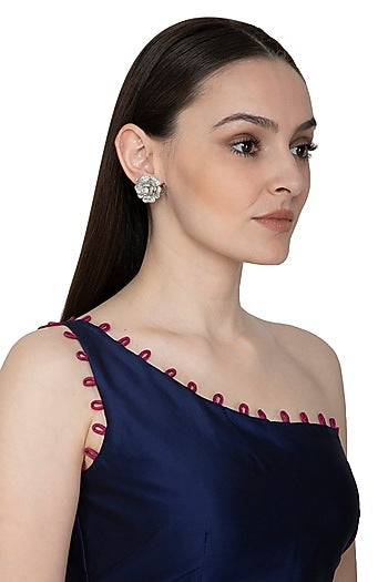 White Finish Diamante Stud Earring