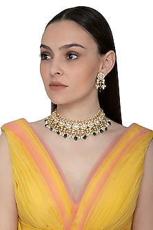 Gold Finish Pearl Drop Necklace Set
