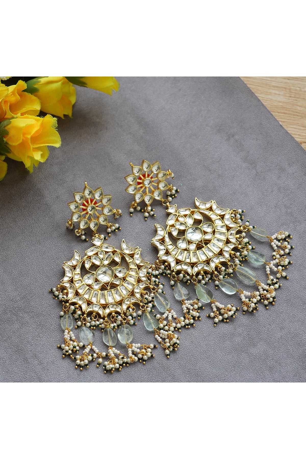 Gold Plated Kundan Chandbali Earrings