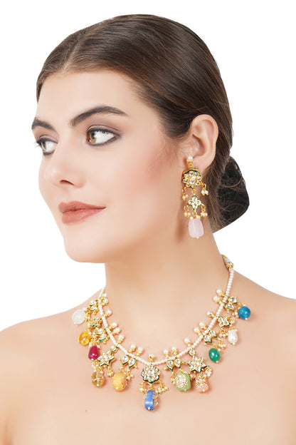 Gold Plated Kundan Necklace Set