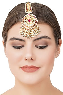 Gold Plated Pearl Drop Maang Tikka