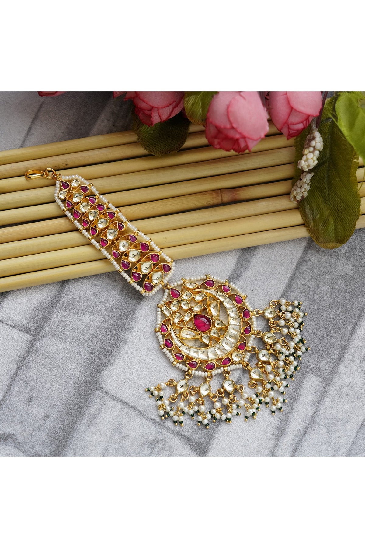 Gold Plated Pearl Drop Maang Tikka