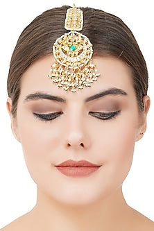 Gold Plated Green Onyx Maang Tikka