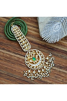 Gold Plated Green Onyx Maang Tikka