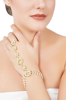 Gold Plated Kundan Hathphool