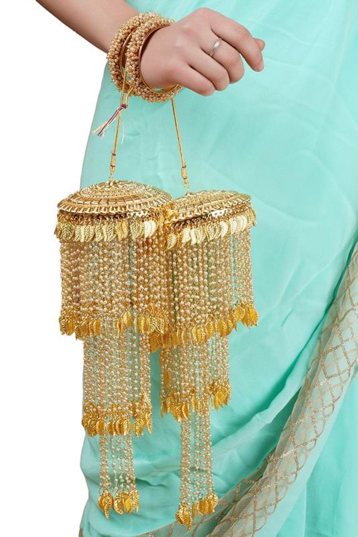 Gold Finish Kaleeras With Ghungroo