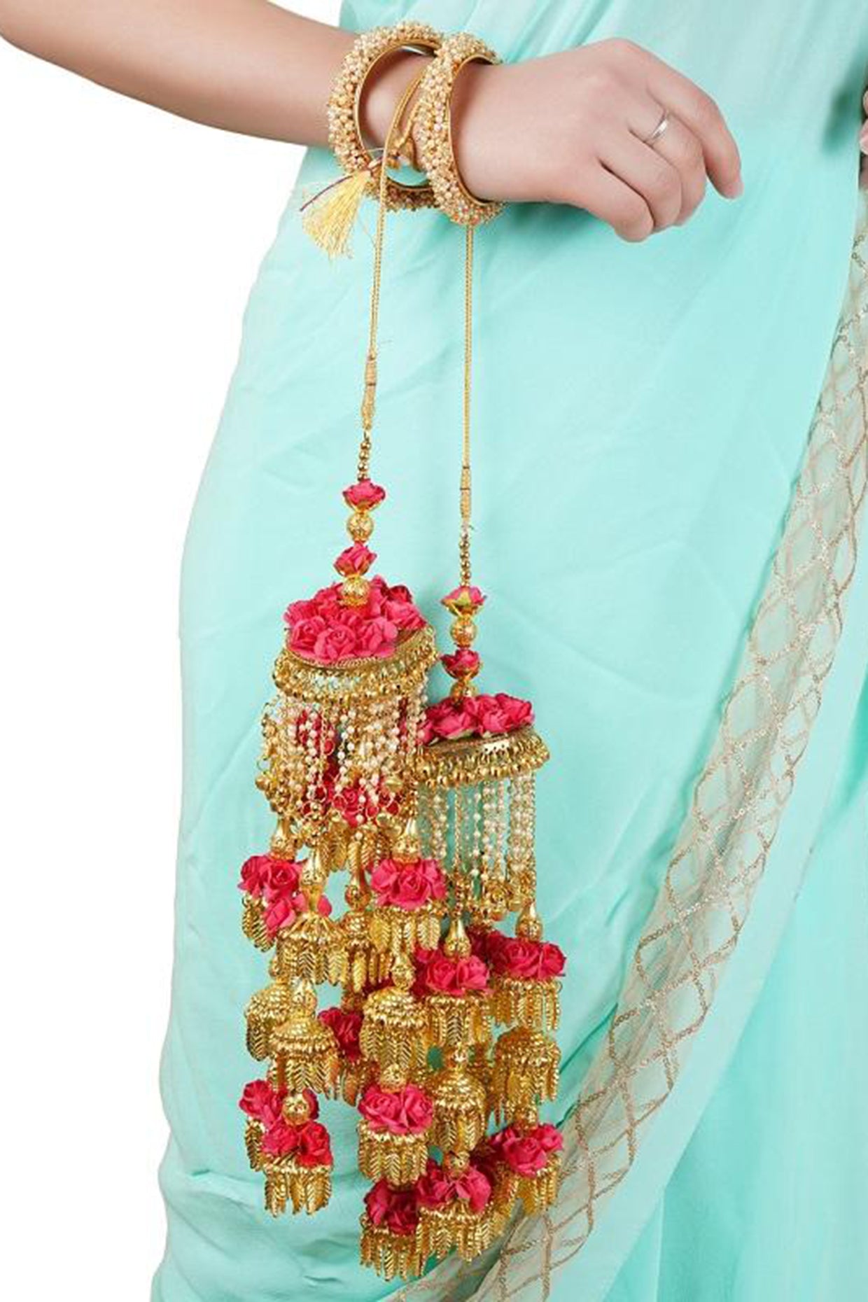 Gold Finish Pearl & Ghungroo Kaleeras