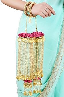 Gold Finish Kaleeras With Pearls