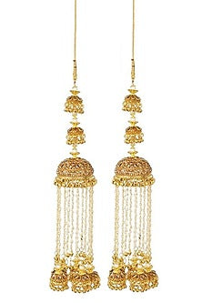 Gold Finish Kaleeras With Pearls & Ghungroo
