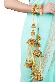 Gold Finish Kaleeras With Pearls & Ghungroo