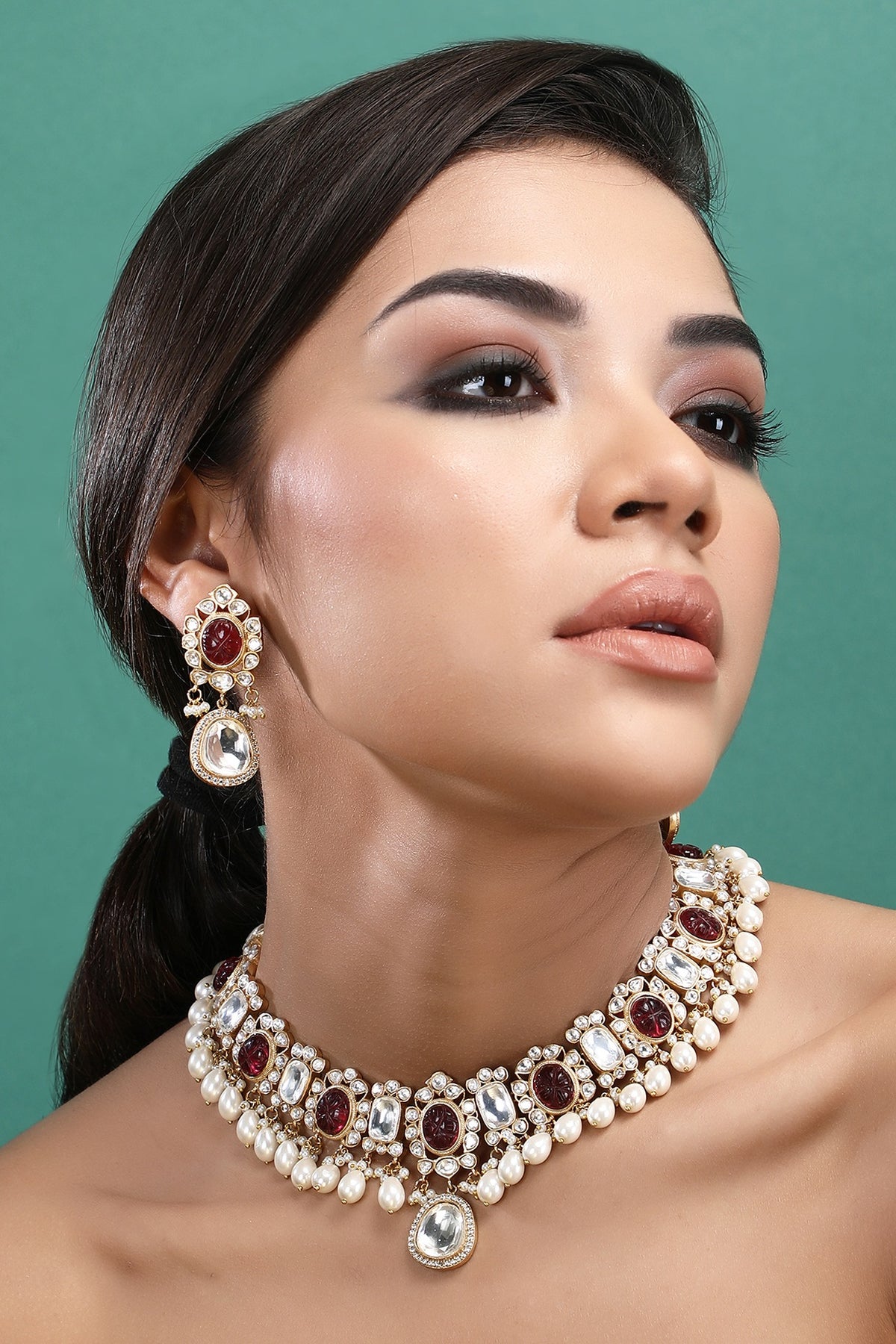 Gold Plated Brown Kundan Polki Necklace Set