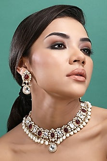 Gold Plated Brown Kundan Polki Necklace Set