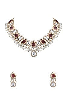 Gold Plated Brown Kundan Polki Necklace Set