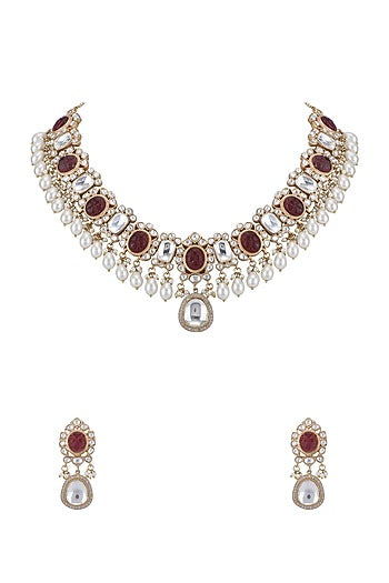Gold Plated Brown Kundan Polki Necklace Set