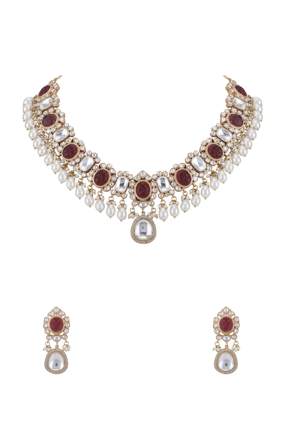 Gold Plated Brown Kundan Polki Necklace Set
