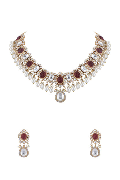 Gold Plated Brown Kundan Polki Necklace Set