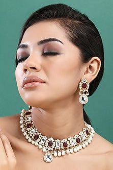 Gold Plated Brown Kundan Polki Necklace Set