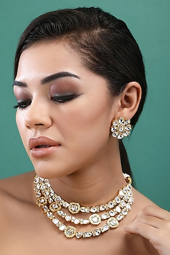 Gold Plated Kundan Polki Necklace Set