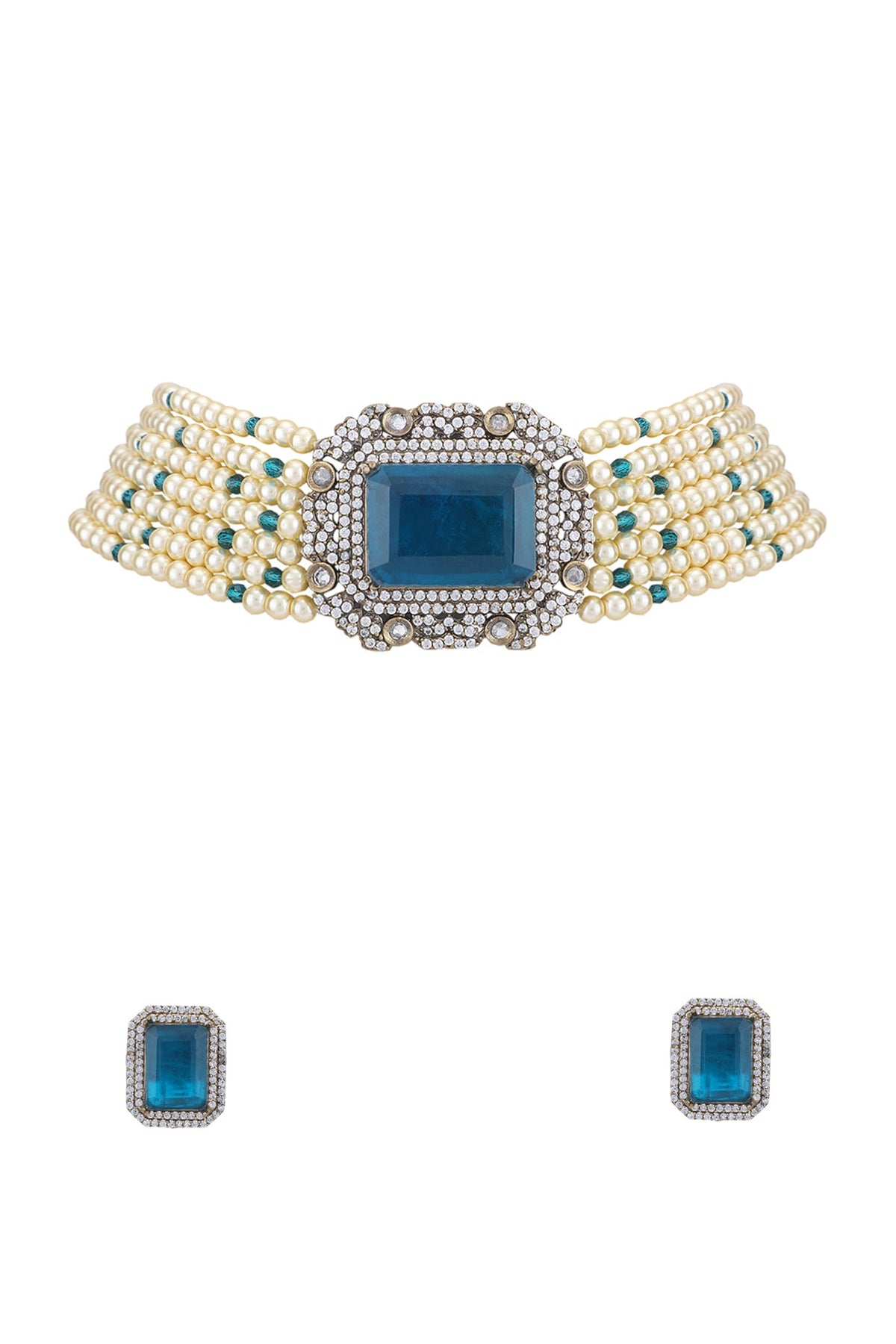 Gold Plated Blue Kundan Polki Choker Necklace Set