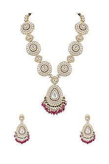 Gold Plated Kundan Polki & Red Beaded Necklace Set