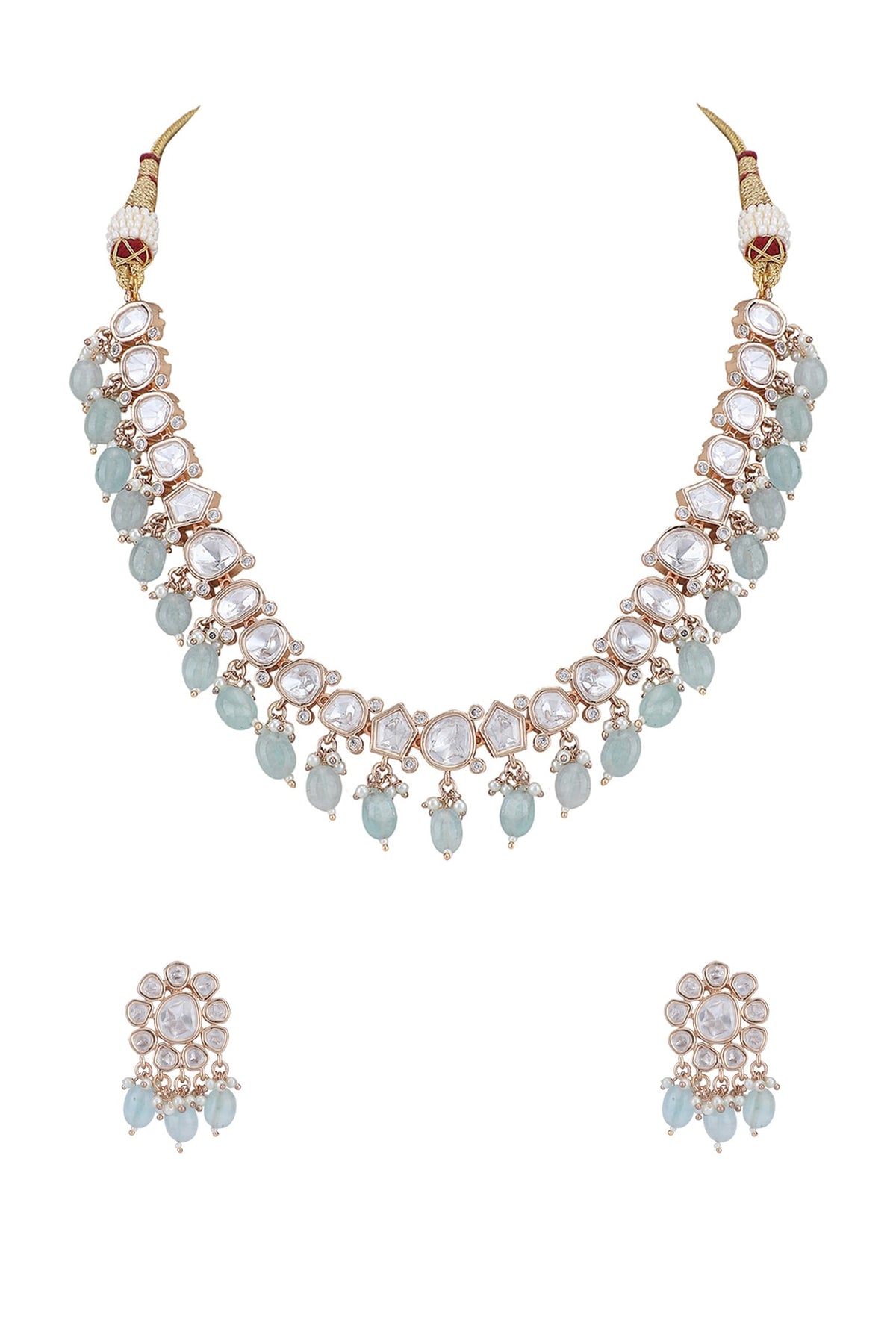 Gold Plated Blue Kundan Polki Necklace Set